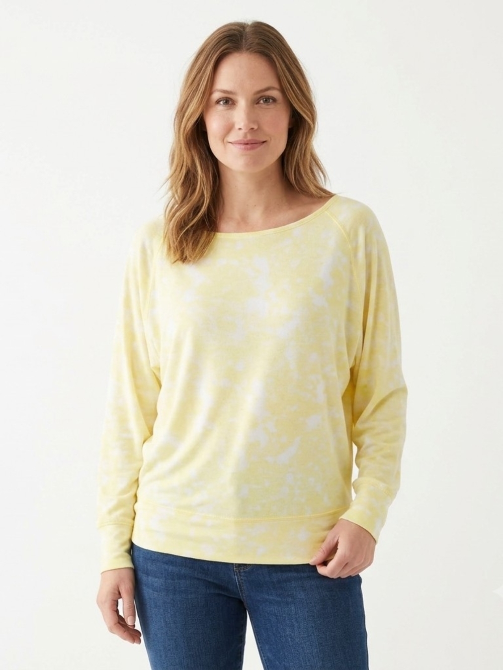 Soybu Yellow Paisley Dolman Sleeve Top Small Batwing Sleeve Stretch Knit